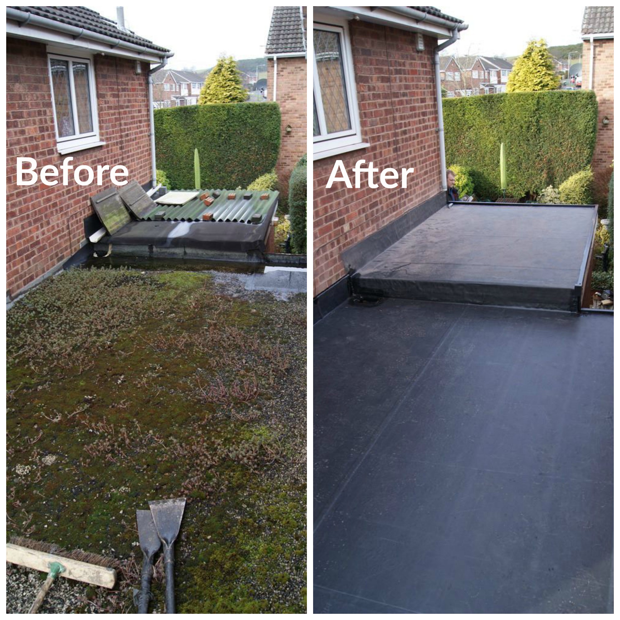 Moss Roof before after - Chesterfield Roof Repair