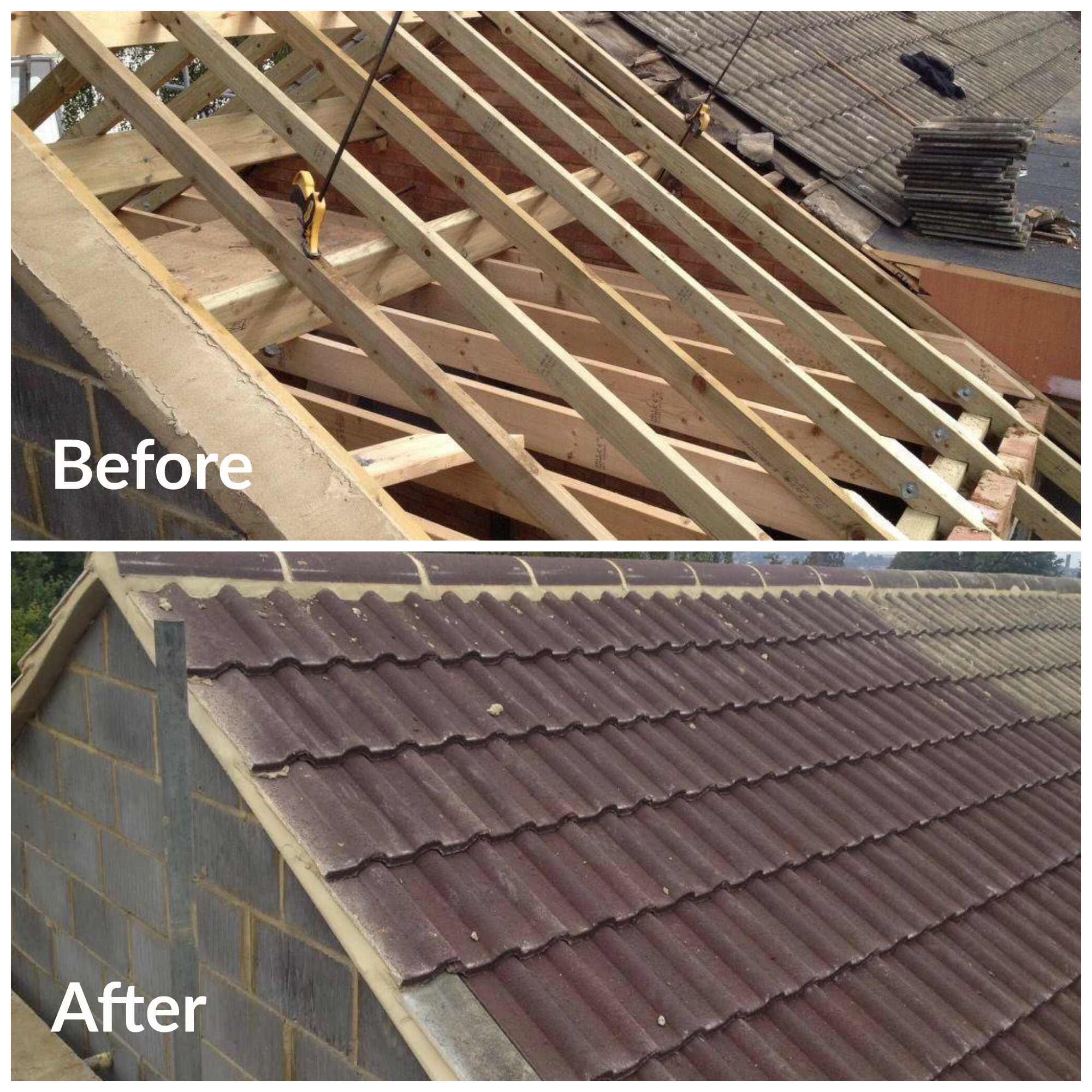 Red tiled roof before and after - Chesterfield Roof Repair